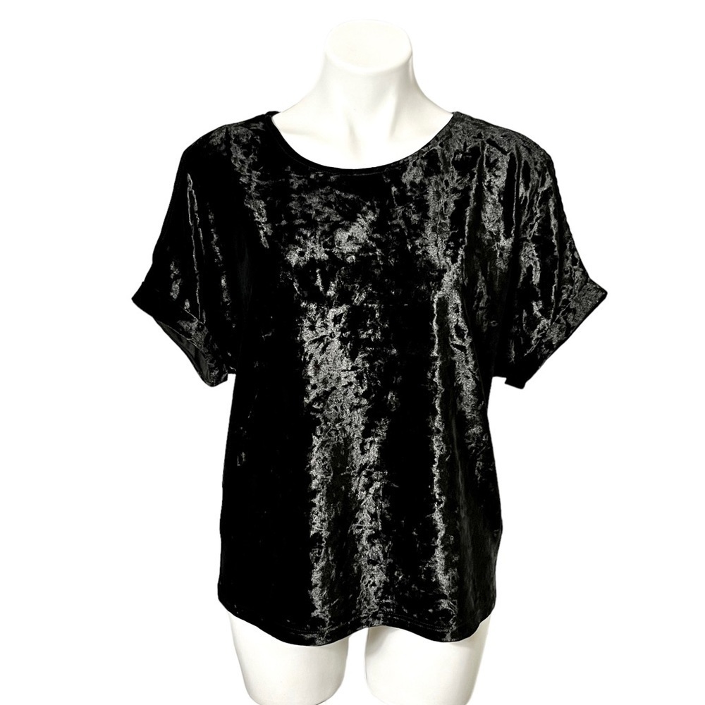 W5 Anthropologie Crushed Velvet Cold Shoulder Top Size Small Black - Picture 1 of 4